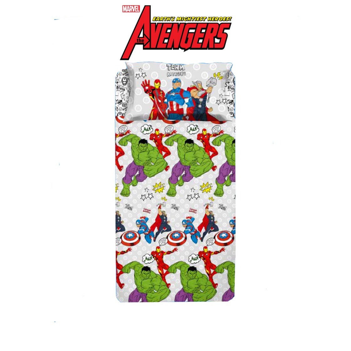 Completo lenzuola Avengers Marvel per letto Singolo